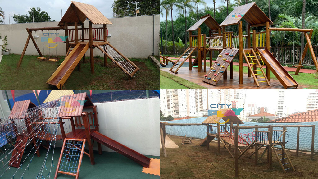 City Play Playground De Madeira E Tronco De Eucalipto